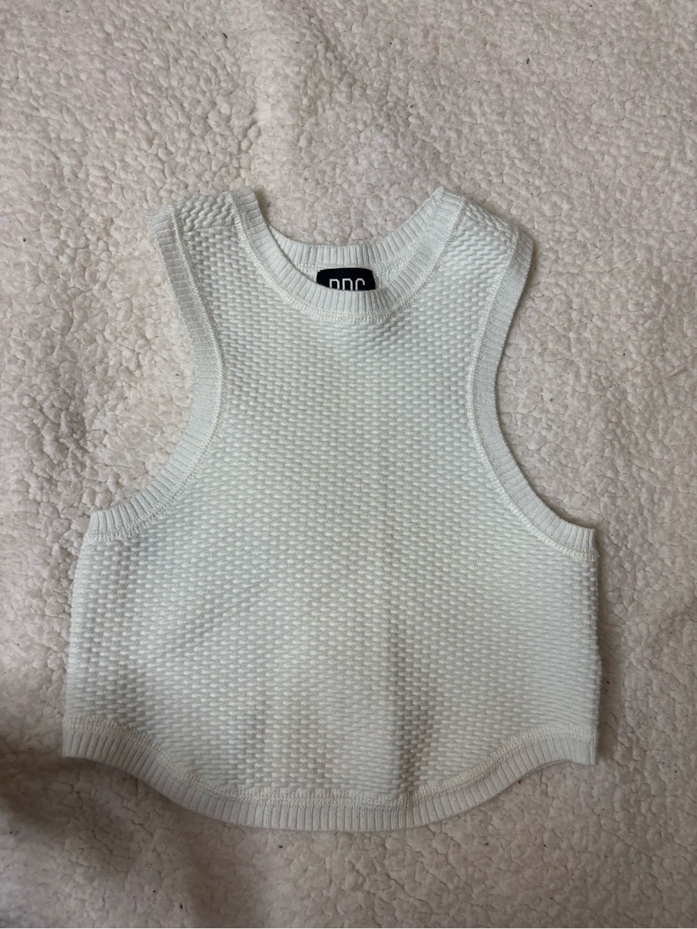 BDG Textured Cropped Knit Tank in White